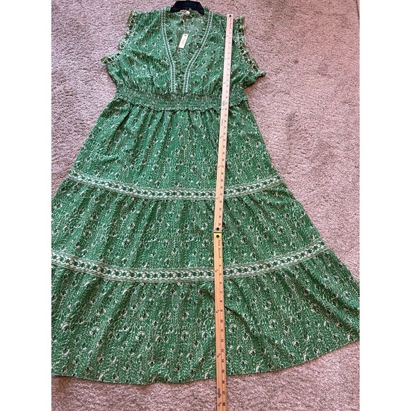 Max Studio Plus Size 3X Smocked Floral Boho Tiered Maxi Dress Green New - Picture 8 of 8